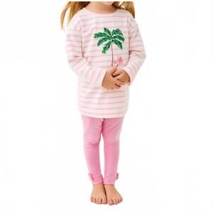 NEW LILLY PULITZER girls mini ballad sweatshirt in multi holiday palm embellishm